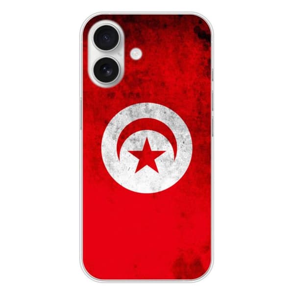 Siliconfodral - Kompatibel med Apple iPhone 16 - design med den tunisiska flaggan Transparent