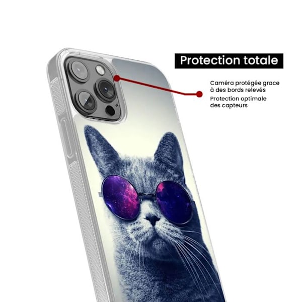Siliconeförstärkt tryckt skal kompatibelt med Apple iPhone 14 Plus Katt med glasögon Transparent