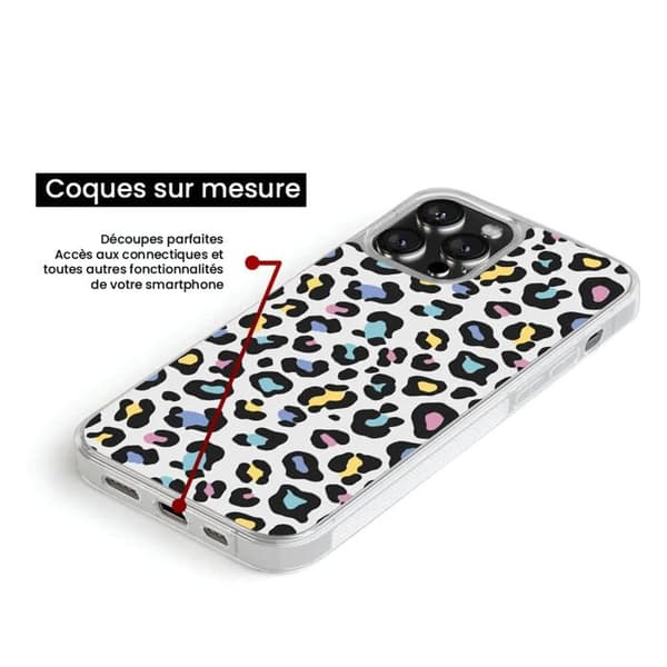 Coque i silikon förstärkt med tryck kompatibel med Apple iPhone 16 Färgglad leopard Transparent