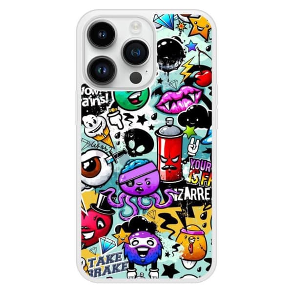 Förstärkt silikonhölje med tryck, kompatibelt med Apple iPhone 14 Pro Graffiti 2 Transparent