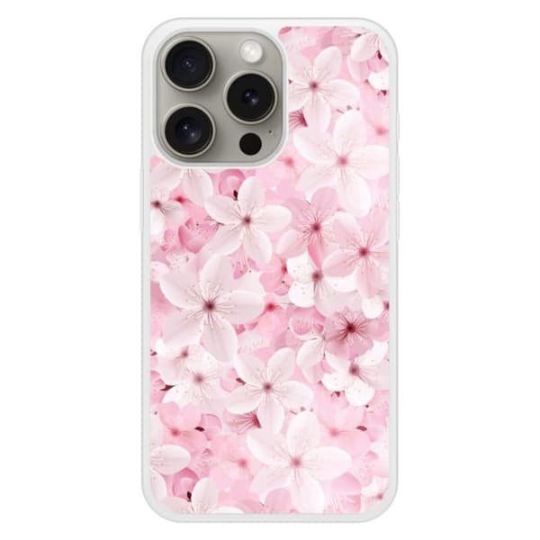 Förstärkt silikonfodral med tryck kompatibel med Apple iPhone 15 Pro Sakura Transparent