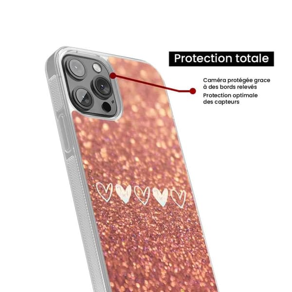 Förstärkt silikonfodral med tryck kompatibelt med Apple iPhone 14 Plus Glittrande hjärtan Transparent