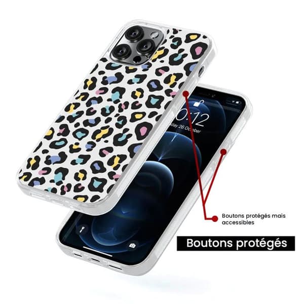 Förstärkt silikonfodral med tryck kompatibel med Apple iPhone 15 Färgglad leopard Transparent