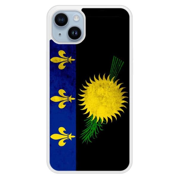 Förstärkt silikonfodral med tryck kompatibelt med Apple iPhone 14 Plus Guadeloupe flagga Transparent