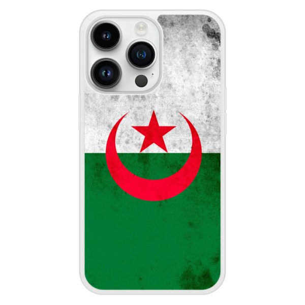 Förstärkt silikonfodral med tryck kompatibelt med Apple iPhone 14 Pro Algeriets flagga Transparent