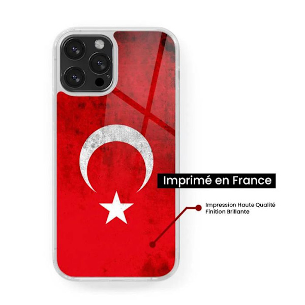 Fäst med förstärkt silikon med tryck, kompatibel med Apple iPhone 15 Pro Max, Turkiets flagga Transparent