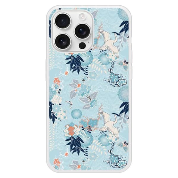 Coque i silikon med förstärkning och tryck, kompatibel med Apple iPhone 16 Pro Max Kimono Transparent