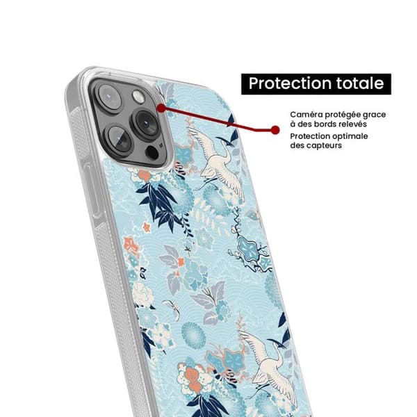 Kraftig silikonfodral med tryck kompatibelt med Apple iPhone 14 Pro Kimono Transparent