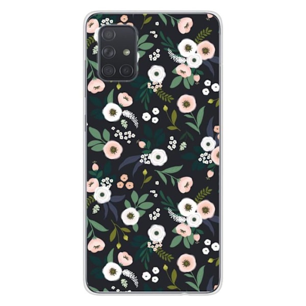 Tryckt silikonfodral kompatibelt Samsung Galaxy A71 Flowers Black Transparent