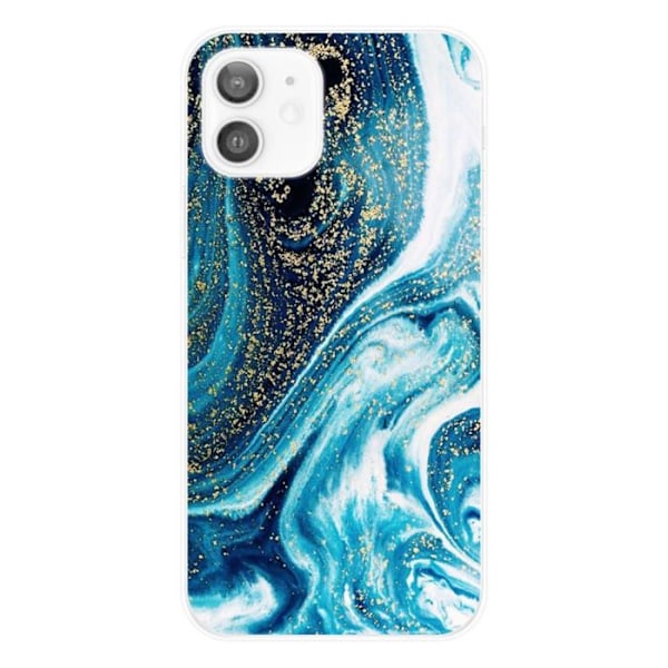 Tryckt silikonfodral som är kompatibelt med Apple iPhone 12 Marble Blue Glitter Transparent