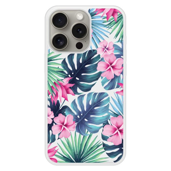 Coque i silikon med förstärkning, tryckt, kompatibel med Apple iPhone 15 Pro, Tropical Aquarelle Transparent