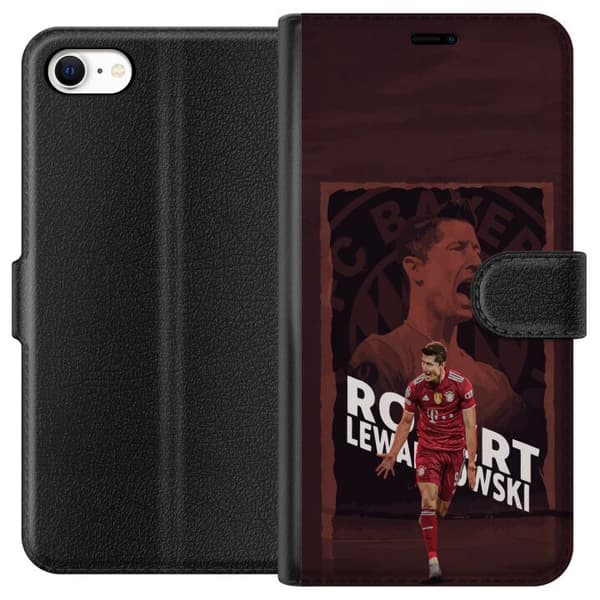 Kompatibel Tegnebogsetui til Apple iPhone 6s Robert Lewandowski i mørkerød collage - fodboldmotiv i sort og mørkerød sort