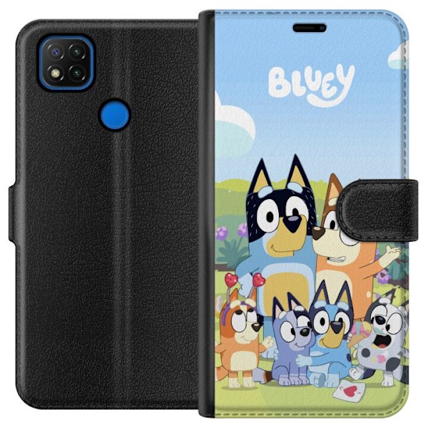 Xiaomi Redmi 9C Plånboksfodral Bluey mobilskal med hela familjen i färgglad design