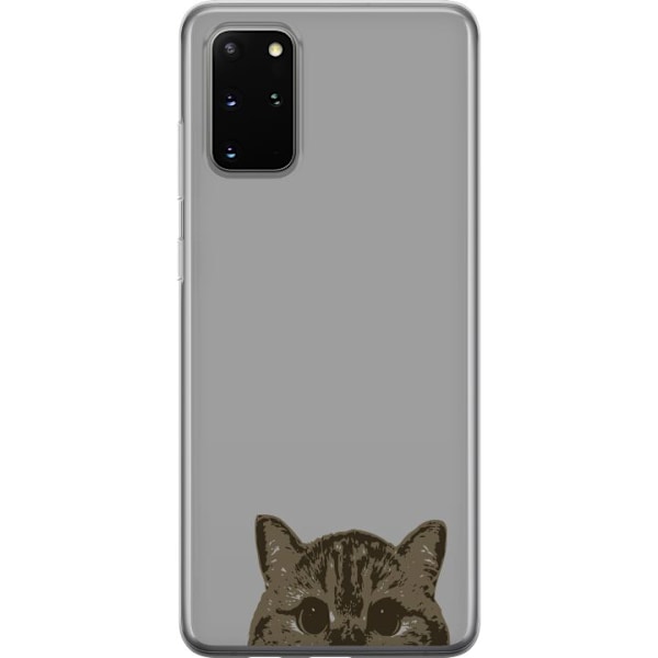 Samsung Galaxy S20+ Genomskinligt Skal Grå Kattblick – stilren kattdesign med grå bakgrund