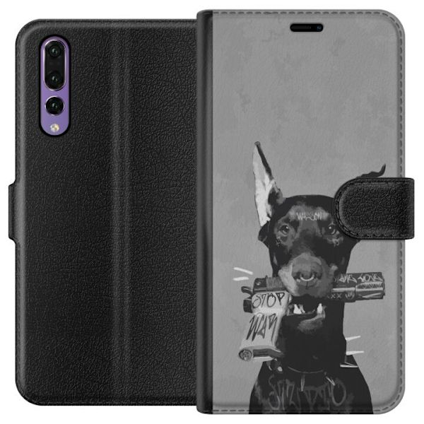 Huawei P20 Pro Plånboksfodral Grå Hund Grafisk Design Tuff Djurmotiv Street Art Urban Trend Hundälskare Stil Populärt Motiv