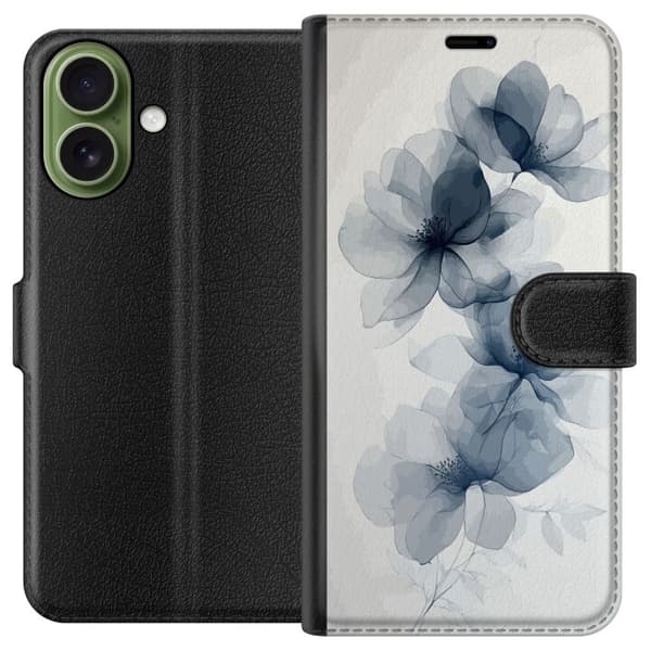 Kompatibel Tegnebogsetui til Apple iPhone 18 Blå transparente blomster med tynde kronblade og elegante botaniske linjer mod en hvid baggrund blå