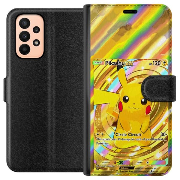 Kompatibelt Lommeboketui til Samsung Galaxy A23 Gullig Pikachu EX samlebilde med regnbueeffekter gull