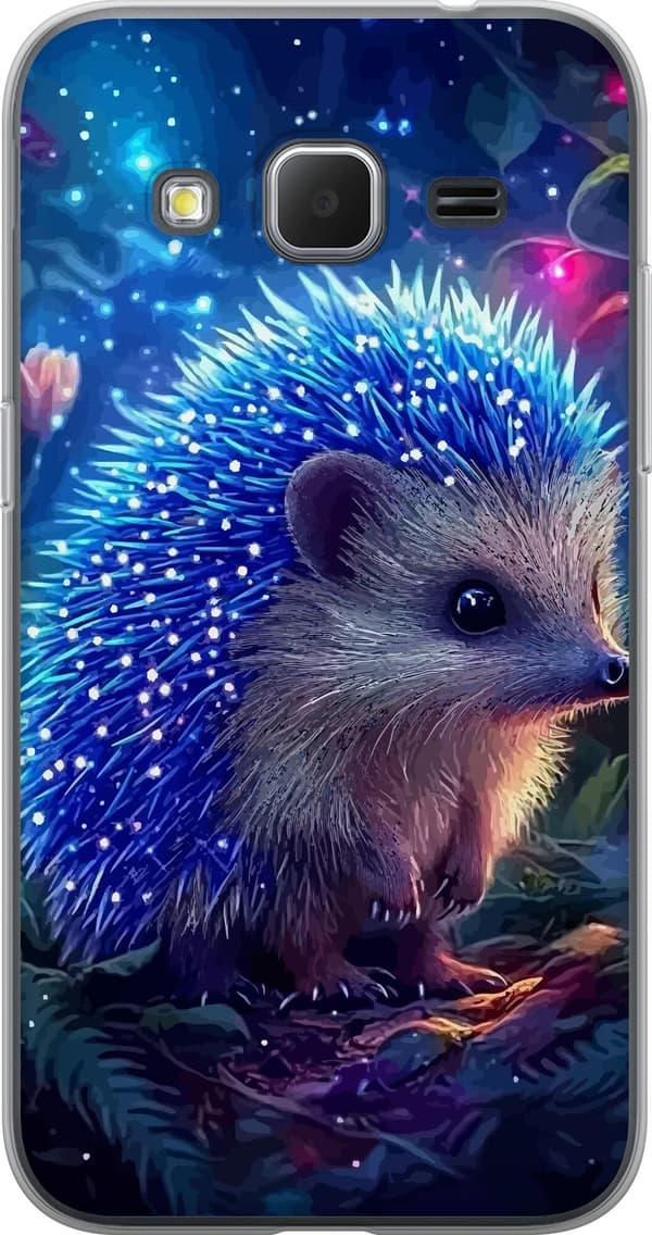 Kompatibelt Mobildeksel til Samsung Galaxy Core Prime Pinnsvin med blålysende pigger blant planter og stjernelignende lyspunkter blå