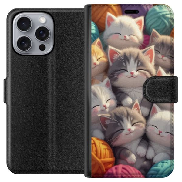 Kompatibelt Plånboksfodral till Apple iPhone 16 Pro Max Sovande kattungar beige