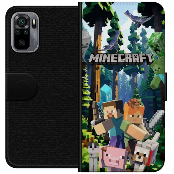 Xiaomi Redmi Note 10S Lompakkokotelo Minecraft-matkapuhelinkotelo metsällä ja pikselityylisillä hahmoilla