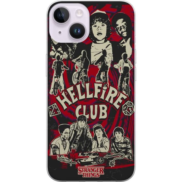 Kompatibelt Mobildeksel til Apple iPhone 14 Hellfire Club-collage med Stranger Things-karakterer og sykler