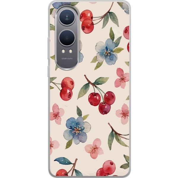 OnePlus Nord CE4 Lite Gjennomsiktig deksel Bær & Blomster - mønster med blå blomster og skogsbær