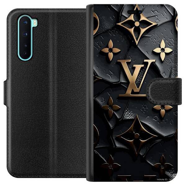 OnePlus Nord Plånboksfodral Louis Vuitton Dark Mode Design Svart Lyx Stil Fashion Populärt Grafiskt Mönster Modeikon Lyxmärke