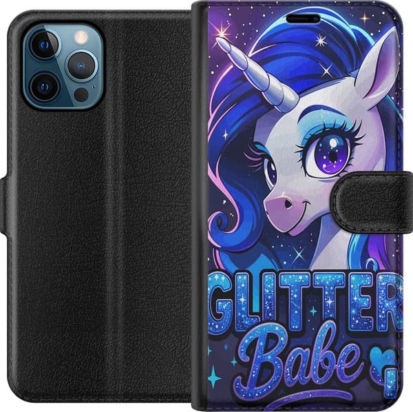 Kompatibel Tegnebogsetui til Apple iPhone 12 Pro Max Sød enhjørning med store øjne og glitrende manke mod en stjerneklar baggrund, perfekt til børn o