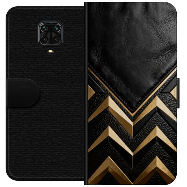 Kompatibel Tegnebogsetui til Xiaomi Redmi Note 9 Pro Svart läder med guldfält