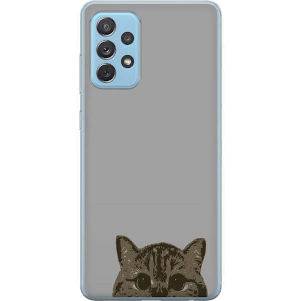 Samsung Galaxy A72 5G Genomskinligt Skal Grå Kattblick – stilren kattdesign med grå bakgrund