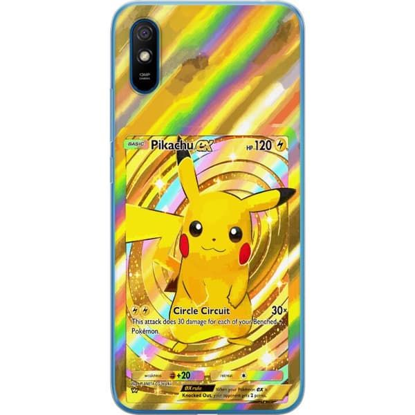Kompatibelt Mobildeksel til Xiaomi Redmi 9A Gullig Pikachu EX samlebilde med regnbueeffekter gull