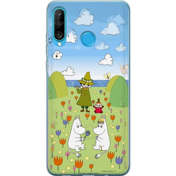 Kompatibelt Mobildeksel til Huawei P30 lite Mumin i blomsteräng grønn