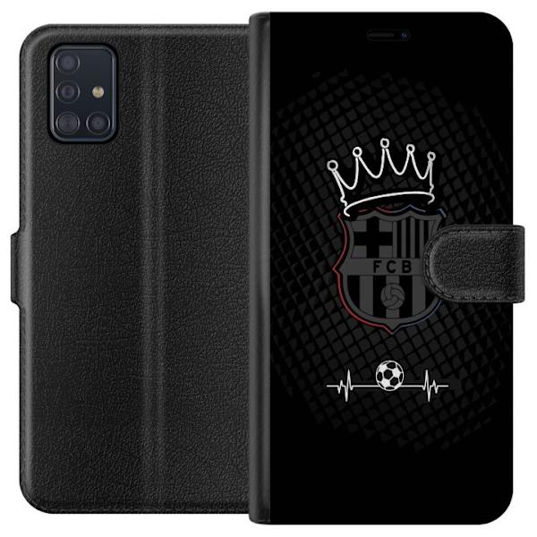 Samsung Galaxy A51 Plånboksfodral FC Barcelona Emblem Fotboll Motiv Blå Röd Klubbmärke Katalonien La Liga Fans Populärt Ikoniskt
