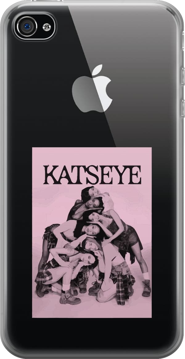 Kompatibelt Mobildeksel til Apple iPhone 4 Katseye rosa gruppeportrett med seks medlemmer og svart tekst rosa