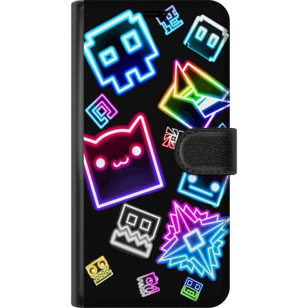 Kompatibel Tegnebogsetui til OnePlus 8 Pro Farverige geometriske neonfigurer og symboler mod sort baggrund sort