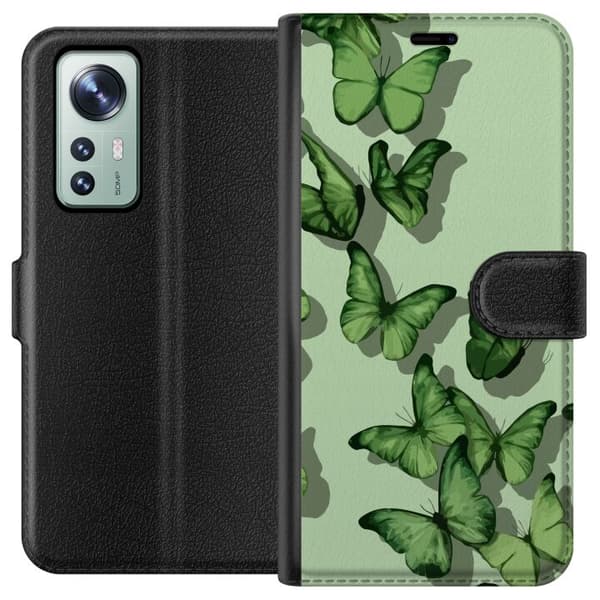 Kompatibel Tegnebogsetui til Xiaomi 12 Grønne Sommerfugle