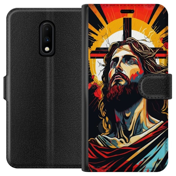 OnePlus 7 Tegnebogsetui Jesus & Kort - religiøst motiv med dy