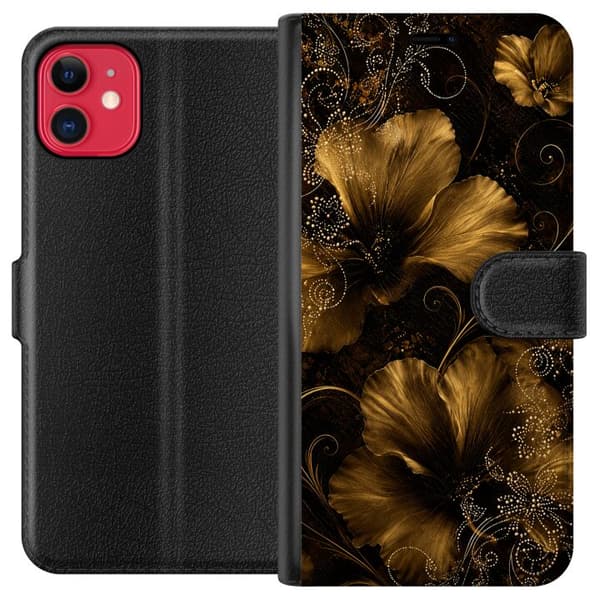 Kompatibel Tegnebogsetui til Apple iPhone 11 Gylden Noir-blomstring sort