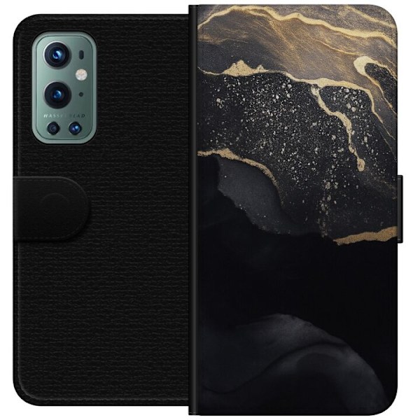 OnePlus 9 Pro Tegnebogsetui Sort guld abstrakt