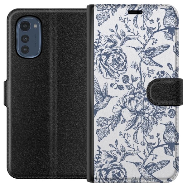 Motorola Moto E32s Lompakkokotelo Kukat & Linnut - Romanttinen Vintage-tyylinen Kuviointi