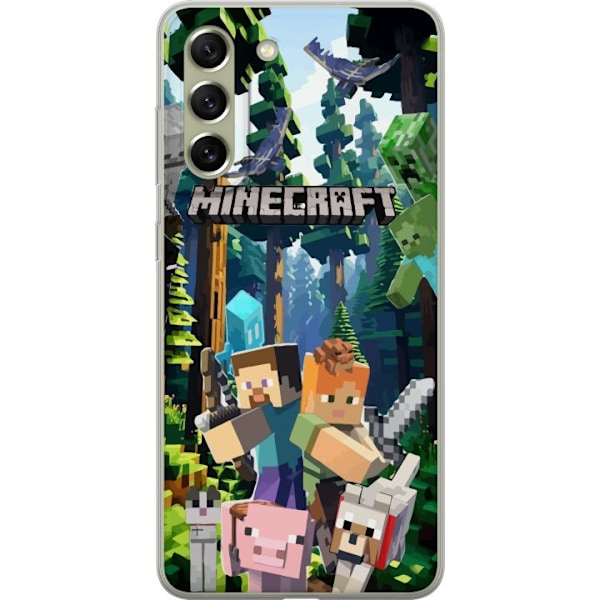 Samsung Galaxy S21 FE 5G Läpinäkyvä kuori Minecraft-matkapuhelinkotelo metsällä ja pikselityylisillä hahmoilla