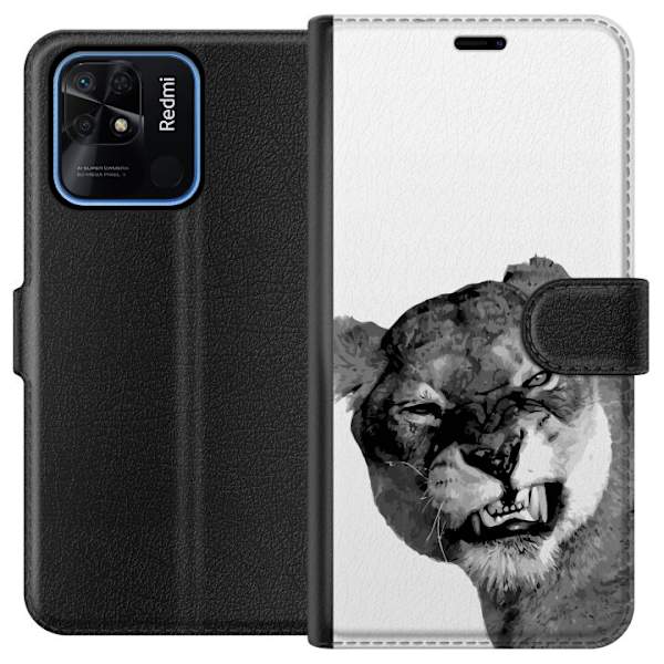 Xiaomi Redmi 10C Lompakkokotelo Leijona Taiteellinen Eläinaihe Afrikkalainen Tyyli Viidakon Tunnelma Graafinen Suunnittelu Kotikoristeet Eläintema