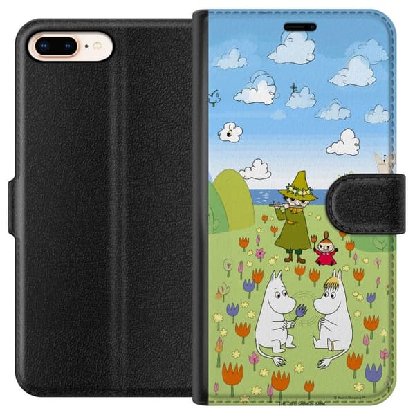 Kompatibelt Plånboksfodral till Apple iPhone 7 Plus Mumin i blomsteräng grön