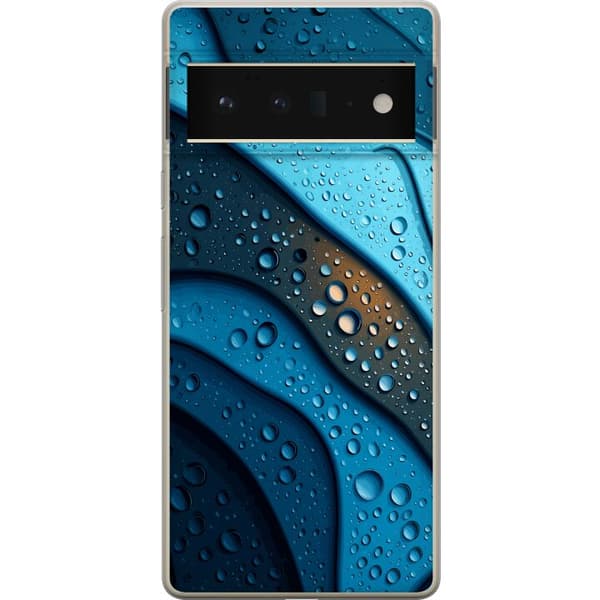 Kompatibelt Mobildeksel til Google Pixel 6 Pro Blå abstrakte bølger med glitrende vanndråper i moderne grafisk design blå