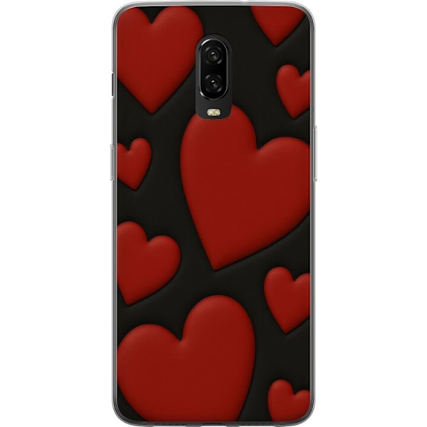 OnePlus 6T Läpinäkyvä kuori Punaiset Samettisydämet