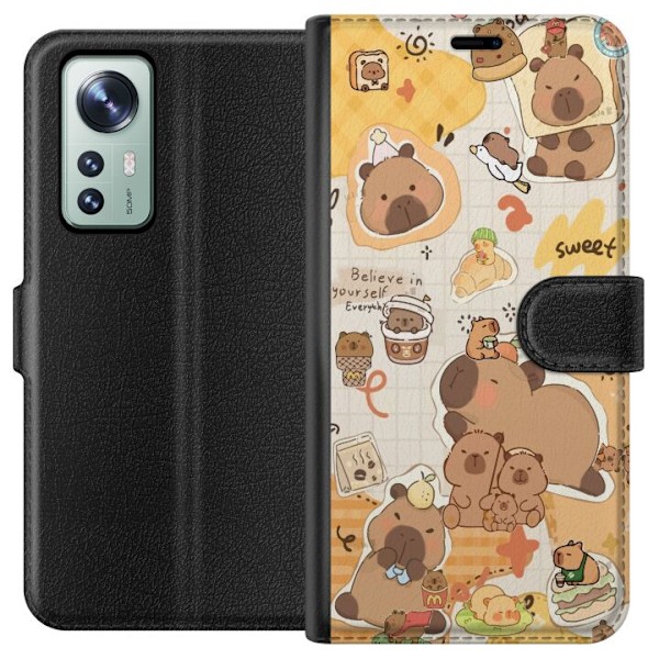 Xiaomi 12 Lompakkokotelo Kawaii capybara mobilskal med gulliga djurmotiv