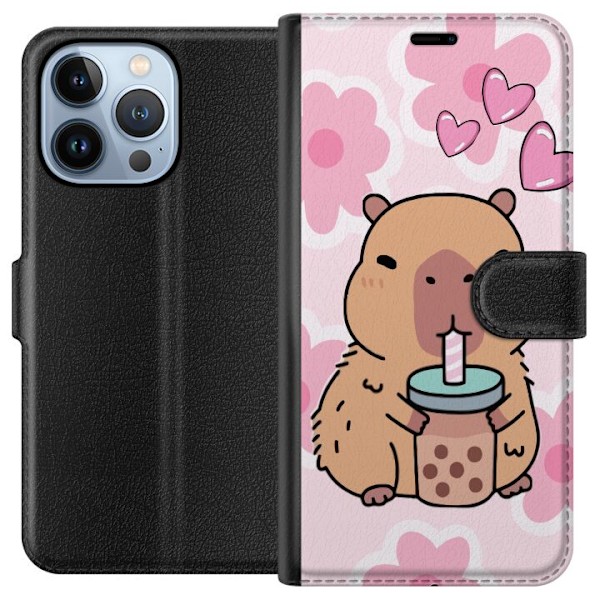Apple iPhone 13 Pro Plånboksfodral Kawaii Capybara Hjärtan A