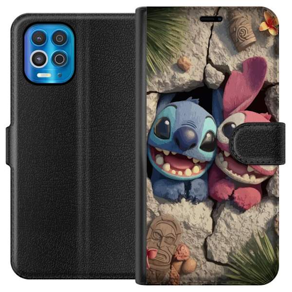 Motorola Edge S Plånboksfodral Stitch Angel Lilo & Stitch Motiv Disney Kärlek Seriefigur Populär Blå Alien Rolig Disneyfilm