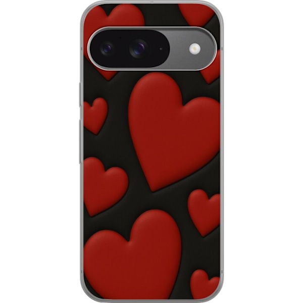 Google Pixel 9 Pro Läpinäkyvä kuori Punaiset Samettisydämet