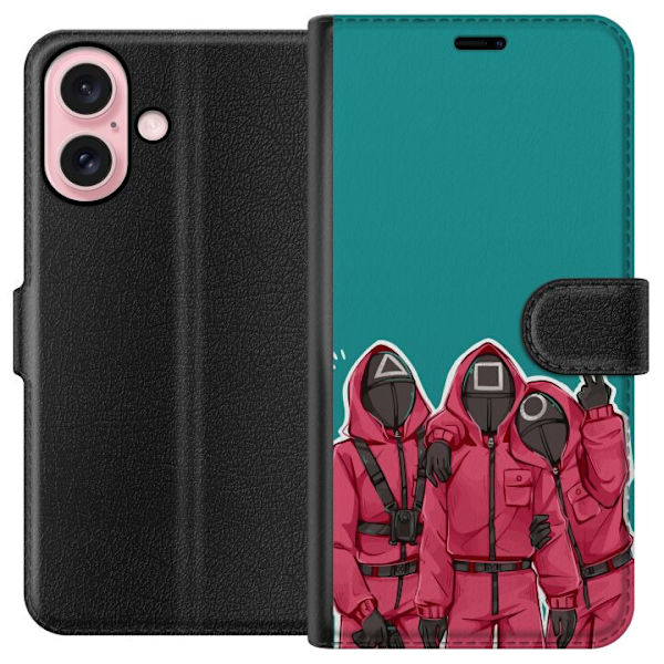 Apple iPhone 16 Tegnebogsetui Squid Game Karakterer Grafisk Design Seriefigurer Populær TV Motiv Asiatisk Stil Spændende Trend